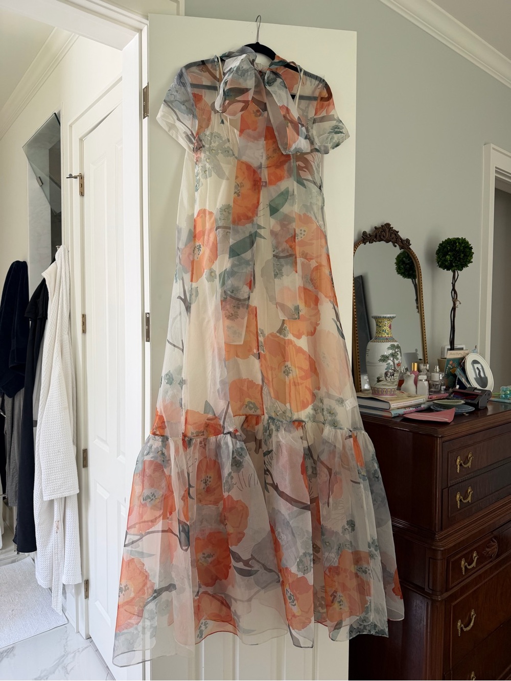 STAUD Sheer Floral Maxi Dress in Cream with Orange Blooms, Medium - Picture 2 of 2